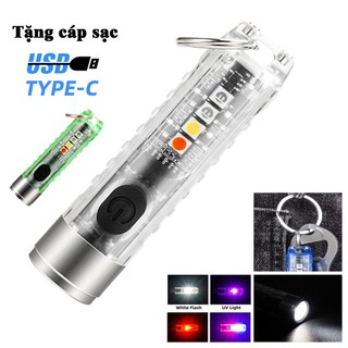 Đèn pin mini siêu sáng, chống nước IP65, làm móc khóa, nhiều chức năng, nhiều màu sắc, tặng cáp sạc Type-C tiện dụng