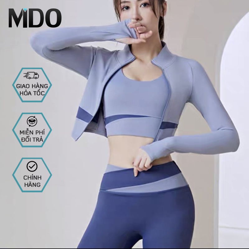 Bộ 3 món thể thao nữ thu đông dài tay S19, áo khoác tập gym áo bra croptop quần legging cạp cao dáng ôm