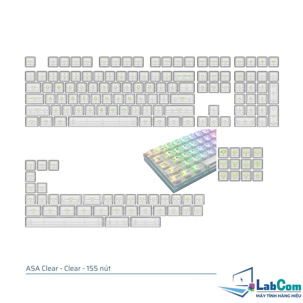 Keycap cho bàn phím cơ AKKO ASA Clear profile xuyên led 155 nút gồm các màu Black | Clear | Pink | Tiffany blue | White