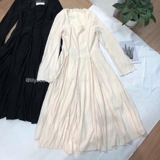 Váy cổ vuông gân 2 lớp