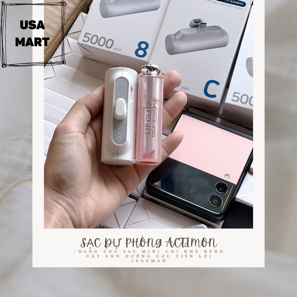 Sạc dự phòng 5000mAh mini cầm tay KOREAN Actimon kèm quà tặng