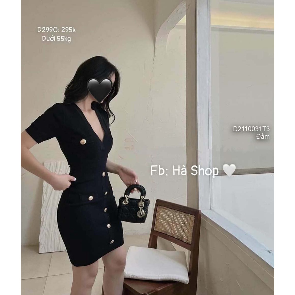 Đầm ôm body len cổ vest tay ngắn hàng QC..