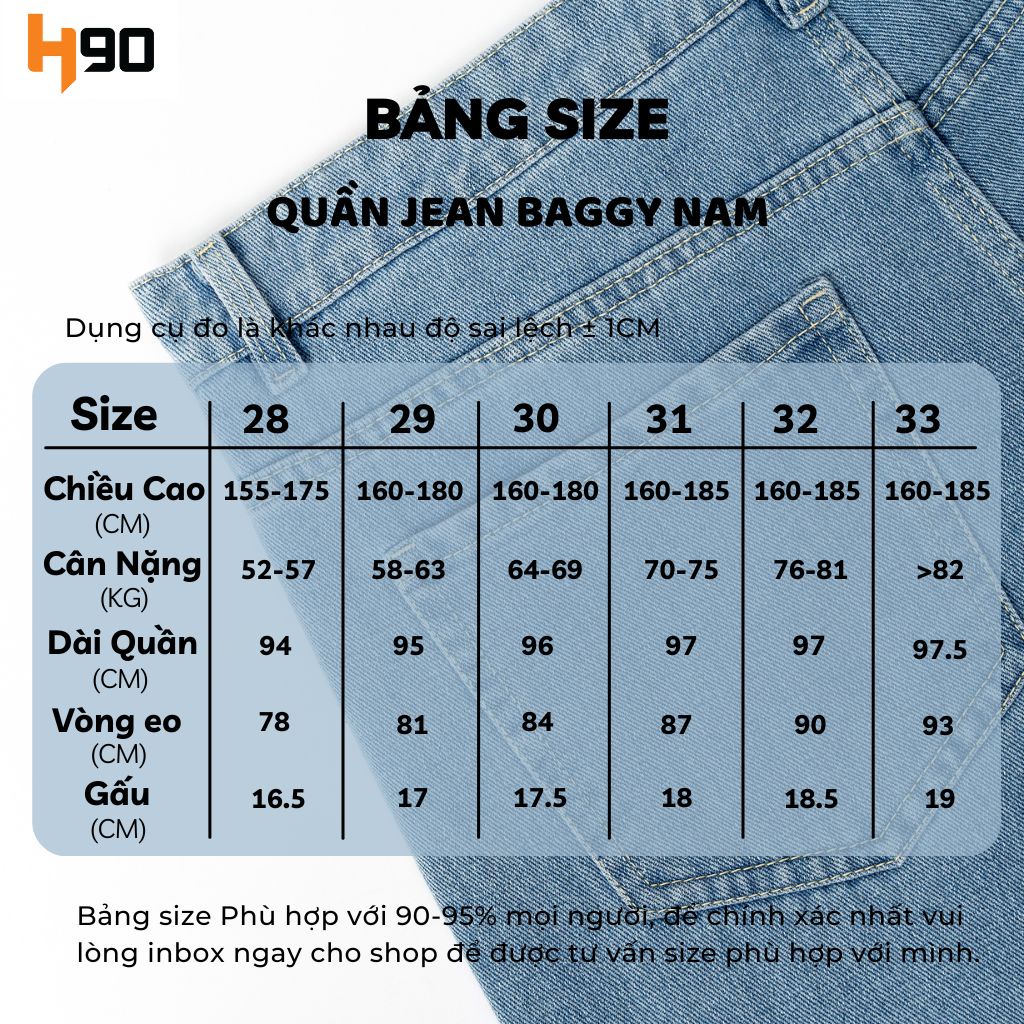 Quần Jean Baggy Nam H90 Dáng Suông Unisex Chất Bò Không Co Giãn Cao Cấp Chống Nhăn Không Phai Màu HTRJ013 | BigBuy360 - bigbuy360.vn