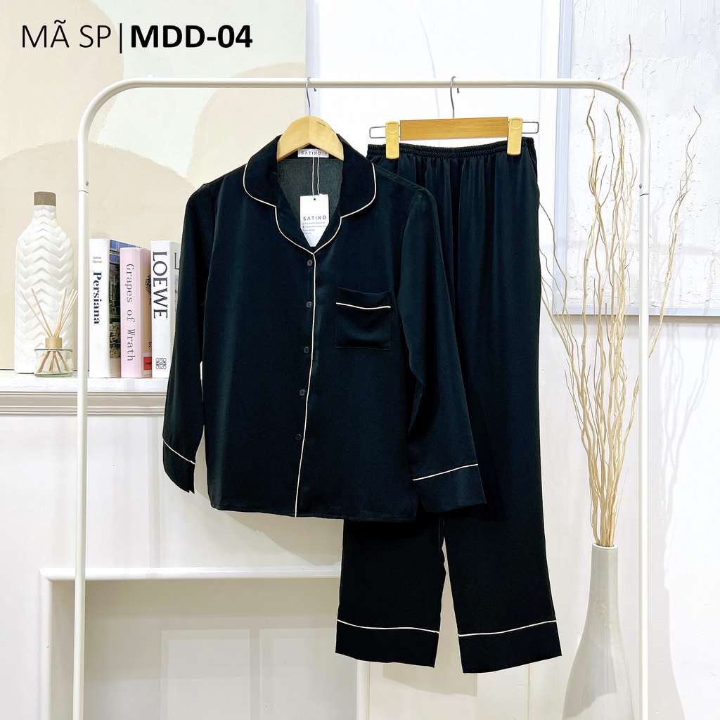 Đồ bộ mặc nhà, đồ Pijama Lụa Mango TDQD Satino - Black & Dark Blue & Mallard Green