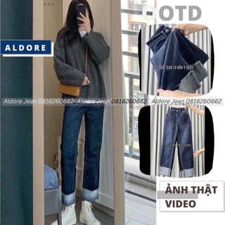 Quần jean nữ ống đứng co giãn 4 chiều màu xanh đậm gập gấu phong cách Ullzzang MSC18