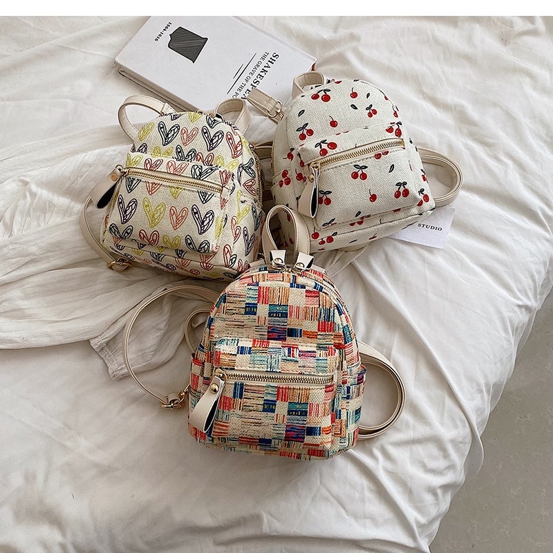 Ba lô mini cherry và trái tim xinh xắn, túi đeo nữ nhỏ đựng nhiều đồ phong cách Hàn Quốc balo đi chơi và du lịch
