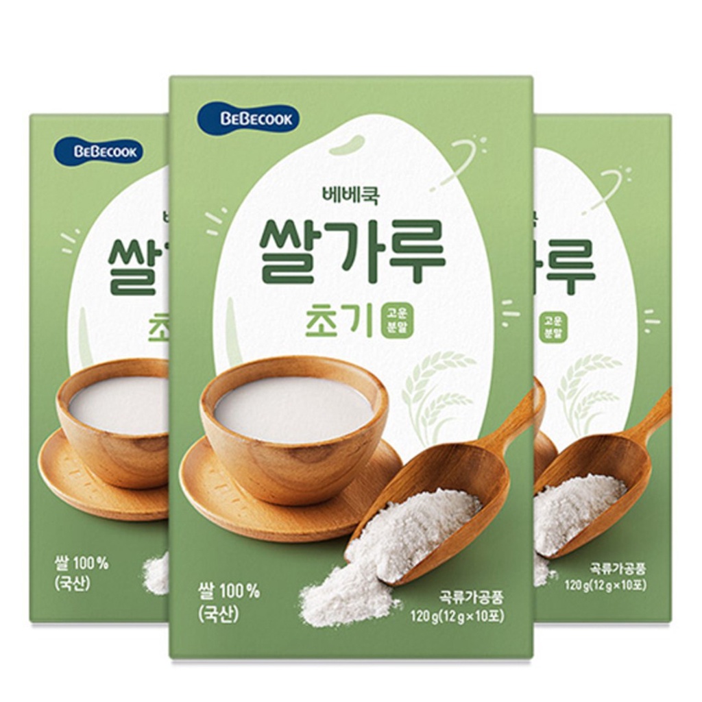 Bột ăn dặm từ gạo hữu cơ Hàn Quốc xay mịn BEBECOOK dành cho bé 4-6 tháng tuổi (3 hộp)