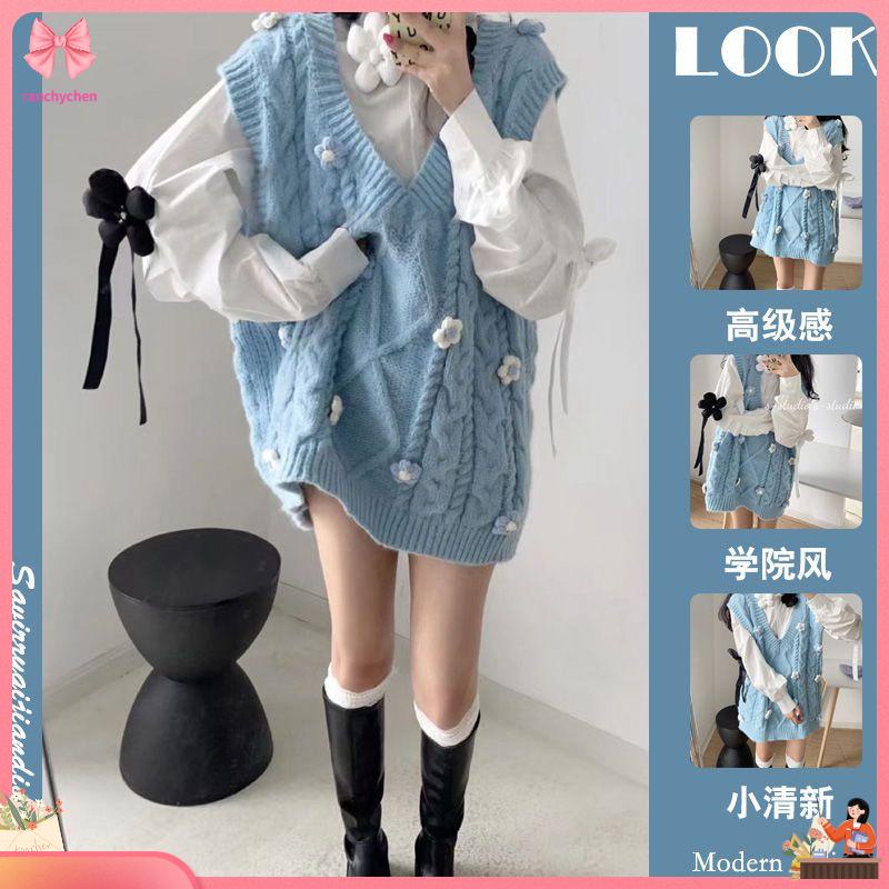 Set Đầm Sơ Mi Phối Áo Vest Không Tay Đính Nơ Plus Size Thời Trang Mùa Thu Cho Nữ