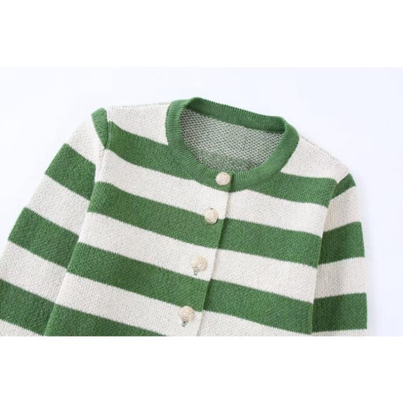 Made in Morocco - áo Zara len sọc ngang xanh rêu nút vàng đồng YO55