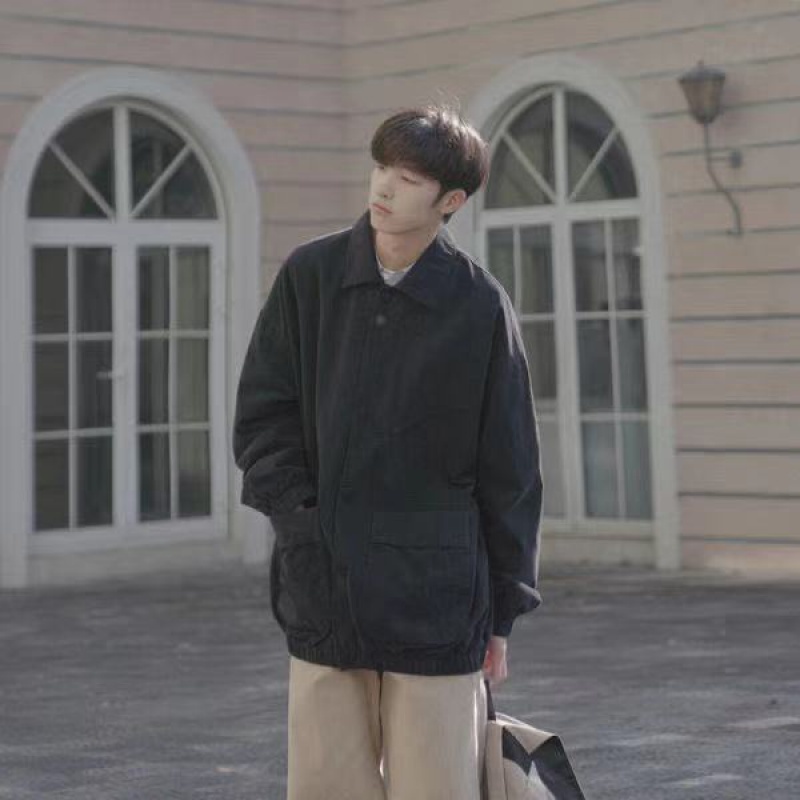 Áo Khoác Dáng Rộng Phối Túi Lớn Thời Trang Xuân Thu Cho Nam Và Nữ