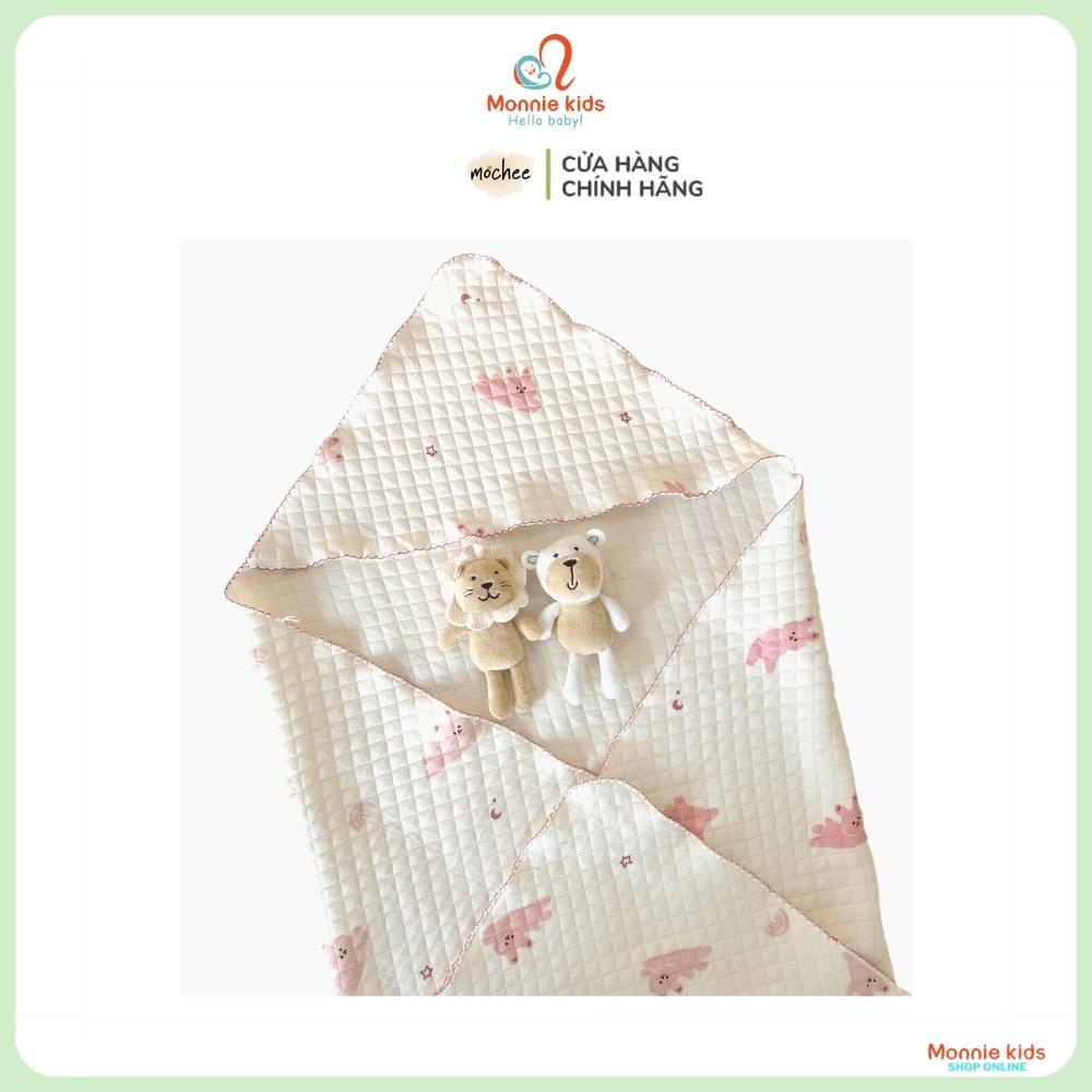 Ủ lụa cotton hình thỏ hồng cho bé Mochee, chăn ủ họa tiết mềm mại cho trẻ - Monnie Kids