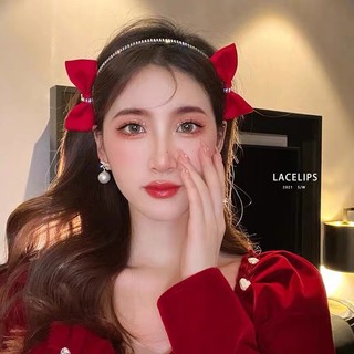 Bờm cài tóc đính đá kèm nơ xinh 2 bên dành cho bạn gái 3 màu đỏ/đen/trắng
