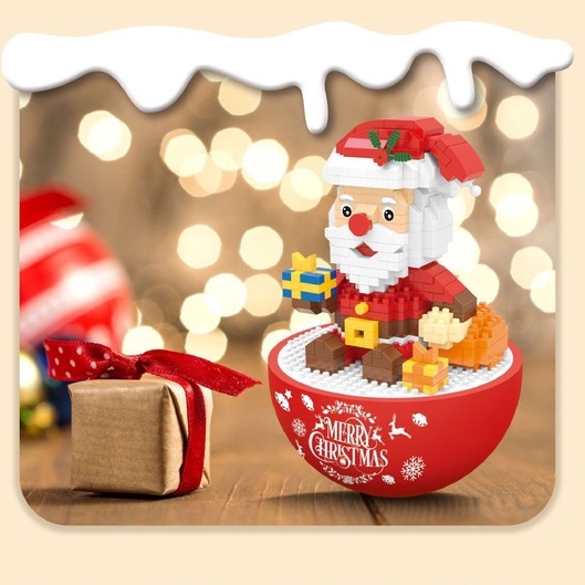 Đồ Chơi Lắp Ráp Xếp Hình Hộp Quà Tặng Giáng Sinh Có Đèn và Nhạc, Lật Đật Noel Wise Hawk