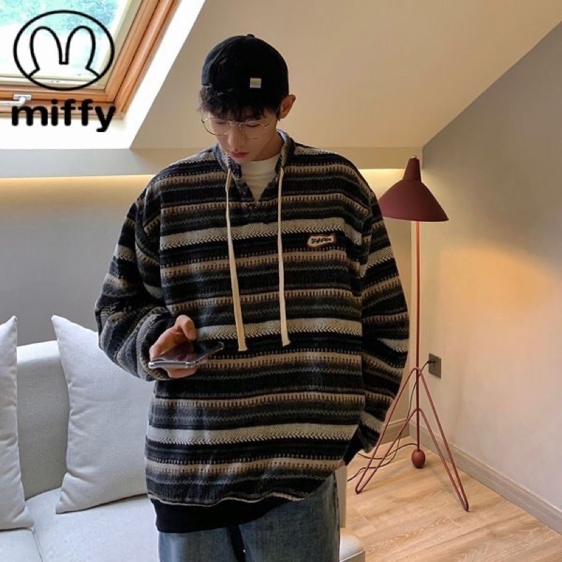 Áo Len Vintage Kẻ Ngang Phối Dây Cổ