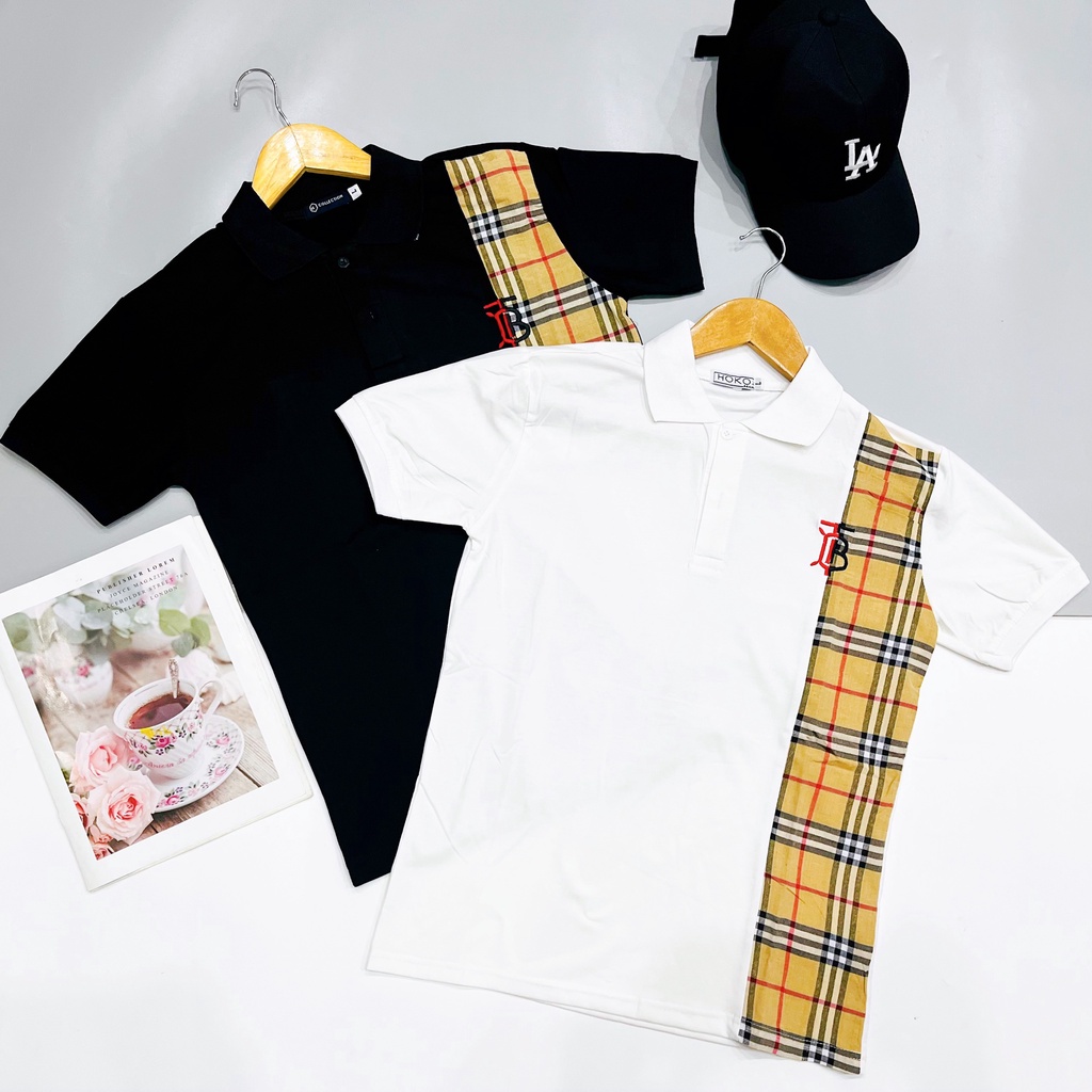 Áo thun nam nữ cổ trụ in họa tiết sọc vàng, thêu ngực chữ TB, chất vải cotton co giãn thoáng mát hot trend giá rẻ