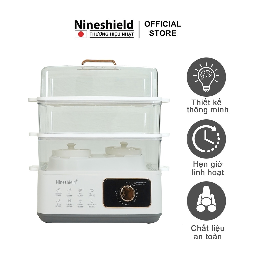 Nồi hấp Nineshield KB3001 đa năng 3 tầng dung tích lớn 22L - An toàn cách nhiệt - Hàng chính hãng