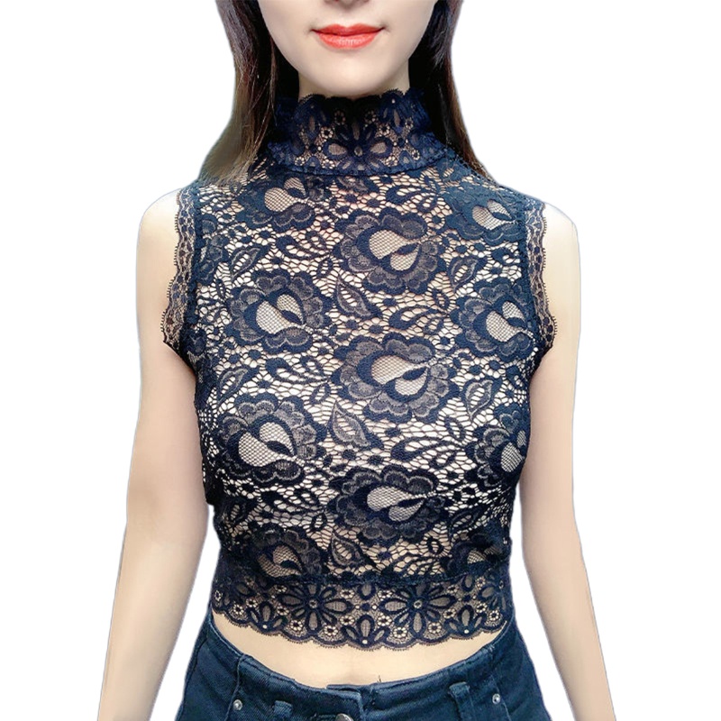 Áo Ren Hoa Sát Nách Cổ Rùa Màu Trơn Ôm Dáng Tháo Rời Được Màu Sắc Thanh Lịch Cho Nữ