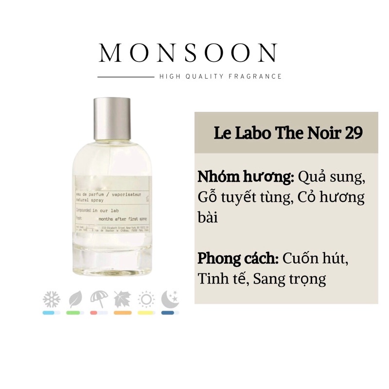 Nước hoa nam nữ (unisex) Le Labo The Noir 29 EDP cao cấp Monsoon thơm lâu mùi cỏ cây tinh tế hút sang trọng