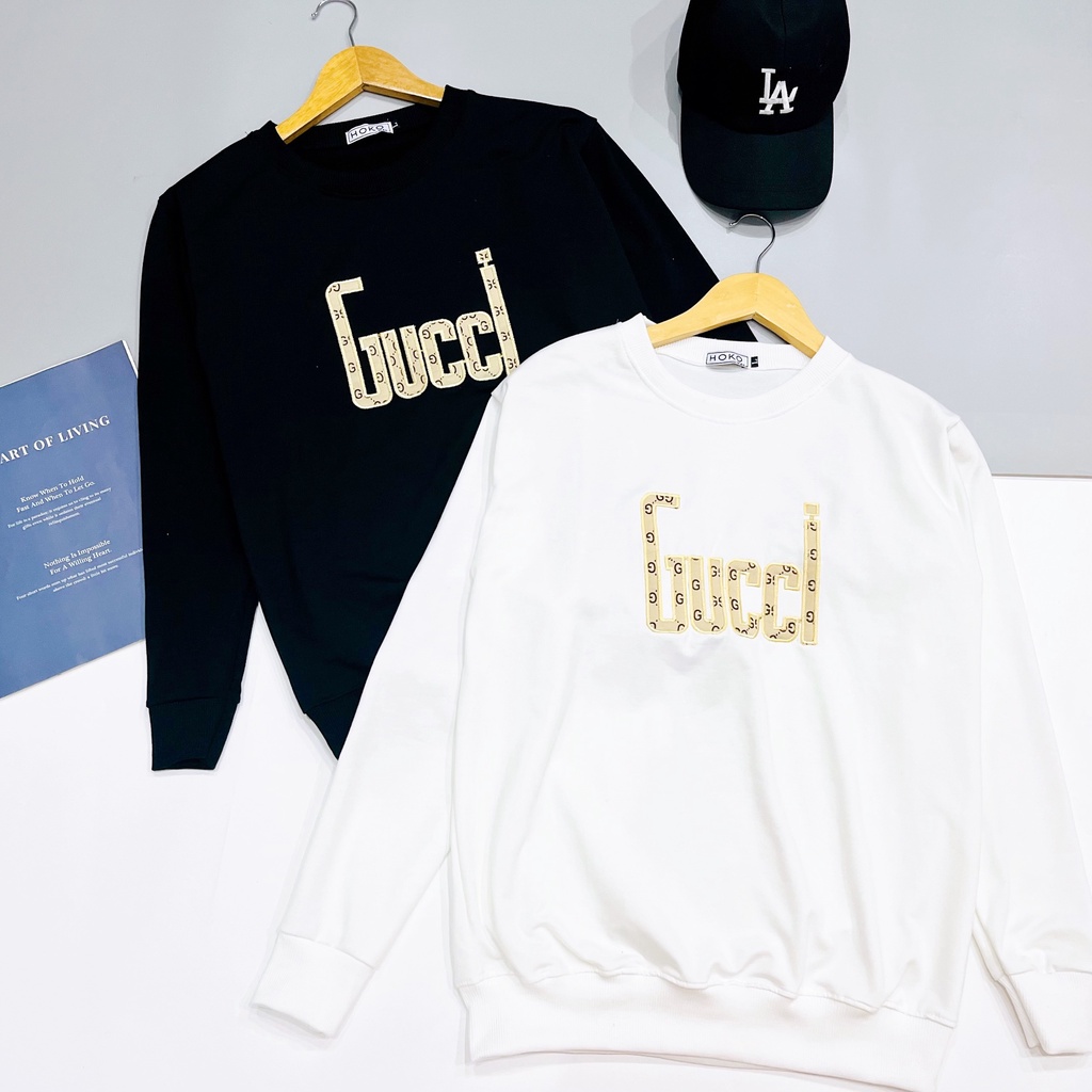 Áo dài tay/Sweater Thu Đông Nam Nữ GUCCI Thêu Phong Cách Trẻ Trung Sang Trọng 2 Màu Trắng Đen Full Size mẫ