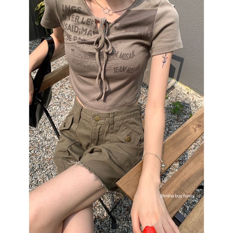 Jiashucheng Quần Yếm Denim Ngắn Dáng Suông Rộng Eo Cao Phong Cách Retro Mỹ Mùa Hè Dành Cho Nữ