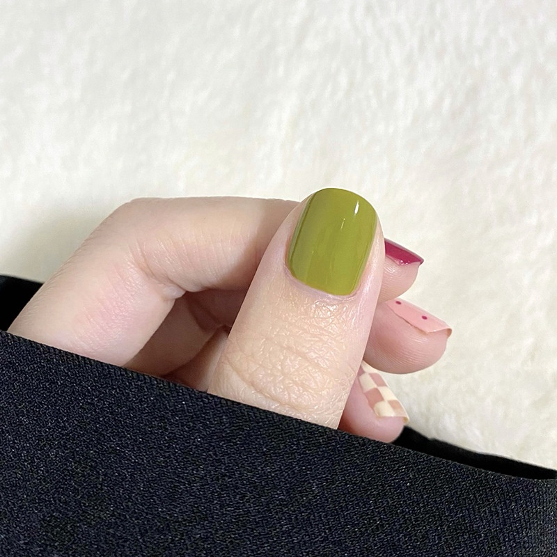Móng Tay Giả Ngắn Kẻ Sọc Màu Hồng Ngọt Ngào Có Thể Tháo Rời Cho Nữ