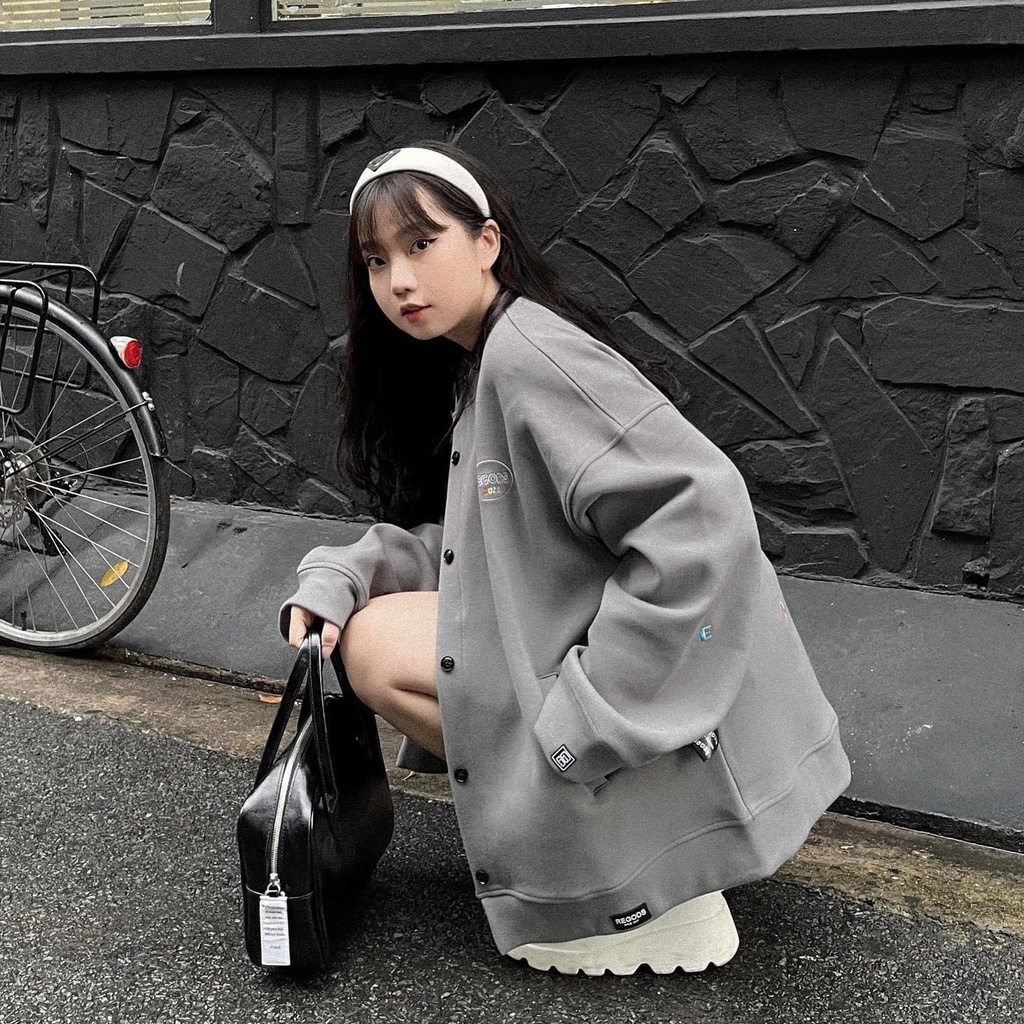 Áo khoác cardigan nỉ ngoại thêu logo Recose Unisex [FREESHIP] Khoát bomber form rộng tay phồng kiểu dáng hàn quốc peonyb
