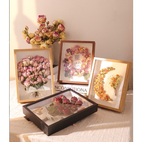 Khung Ảnh Để Bàn gỗ 3D trong suốt 12*17*4,5cm 1 mặt KA9 Khung Hình mô hình hoa khô đất sét tiêu bản tranh giấy kèm đế