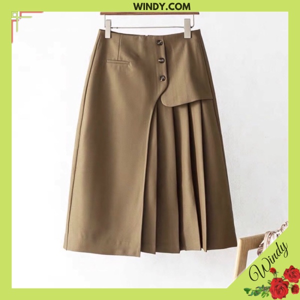 Chân VÁy Chữ A xếp ly 3 cúc cao cấp 2 màu nâu, đen chất vải mềm mịn, dáng váy đẹp WD456