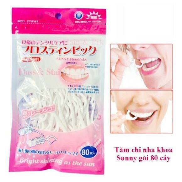 Tăm chỉ nha khoa Nhật Bản Sakura - Sunny - Haka,  gói 80 que, chăm sóc răng miệng, chỉ tơ, đầu tăm nhọn - Loki