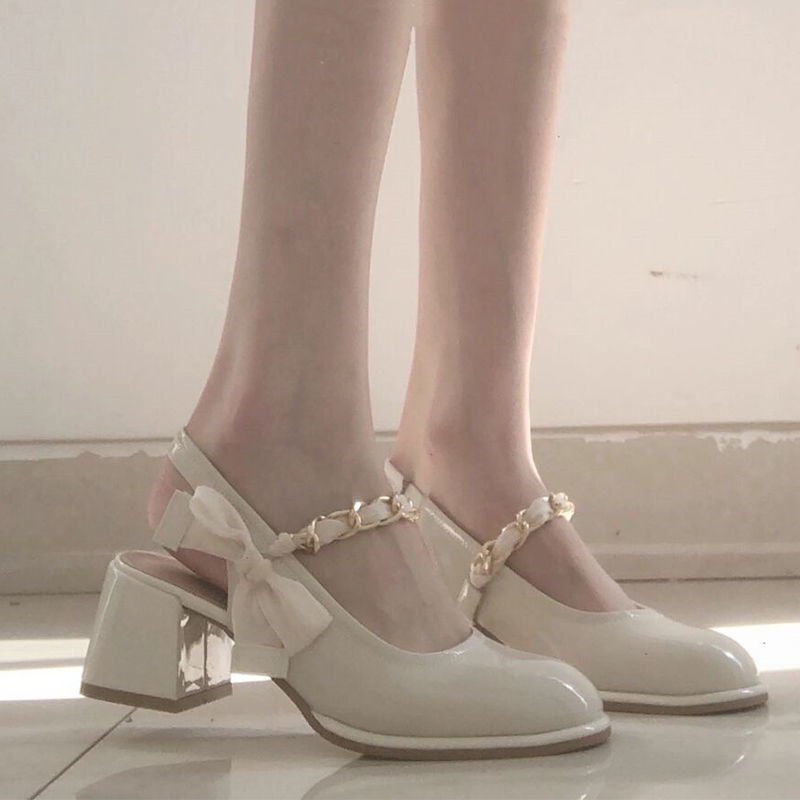 Giày Cao Gót Đế Dày Đính Nơ Xinh Xắn Thời Trang Cho Nữ