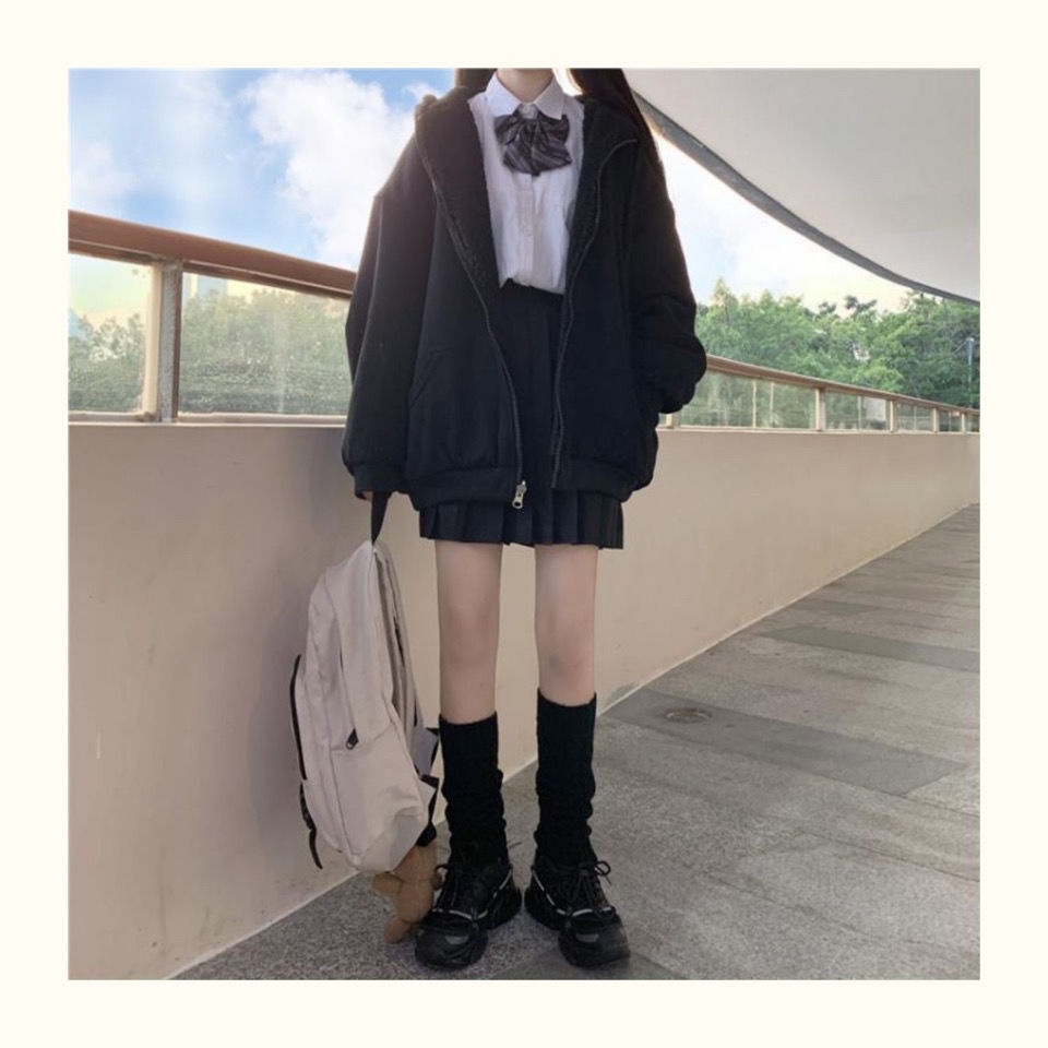 Áo Hoodie Màu Trơn Có Khóa Kéo Dễ Thương Size S-2Xl Thời Trang Thu Đông Cho Nữ