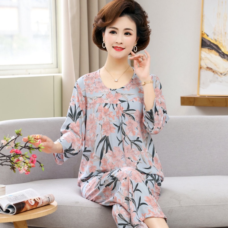 Đồ bộ trung niên nữ đẹp dài tay B86 - Quần áo ngủ thời trang thu đông mặc nhà cho người lớn tuổi, mẹ, bà cao cấp Bigsize