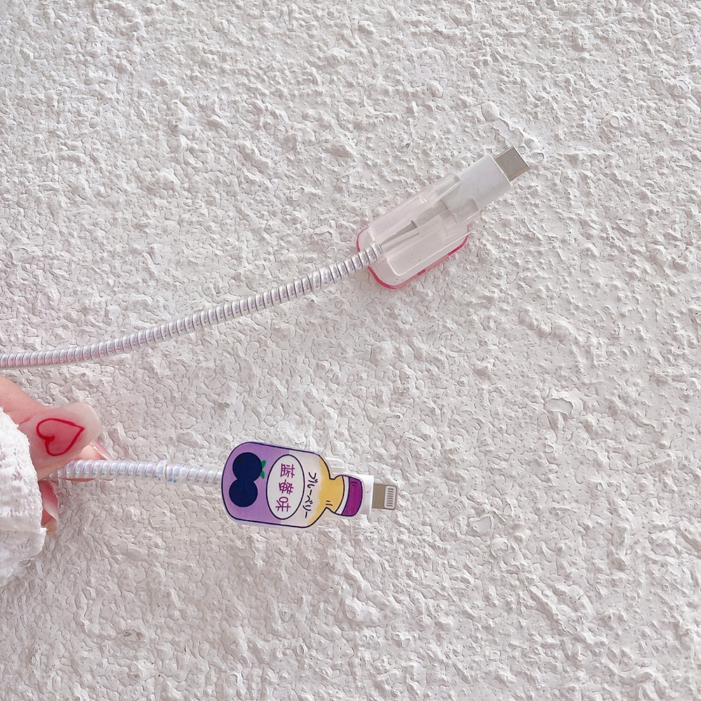 Vỏ Bọc Bảo Vệ Dây Cáp Dữ Liệu Trong Suốt Hình Bình Sữa Trái Cây Cho Huawei OPPO Vivo