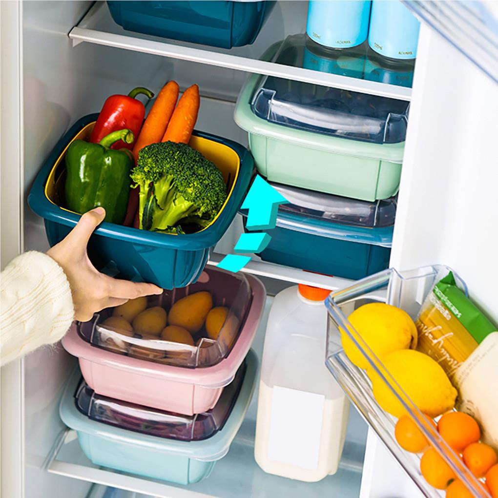 Rổ Đựng Rau Củ Quả 2 Tầng Bằng Nhựa Có Nắp Đậy Tiện Lợi Dành Cho Nhà Bếp