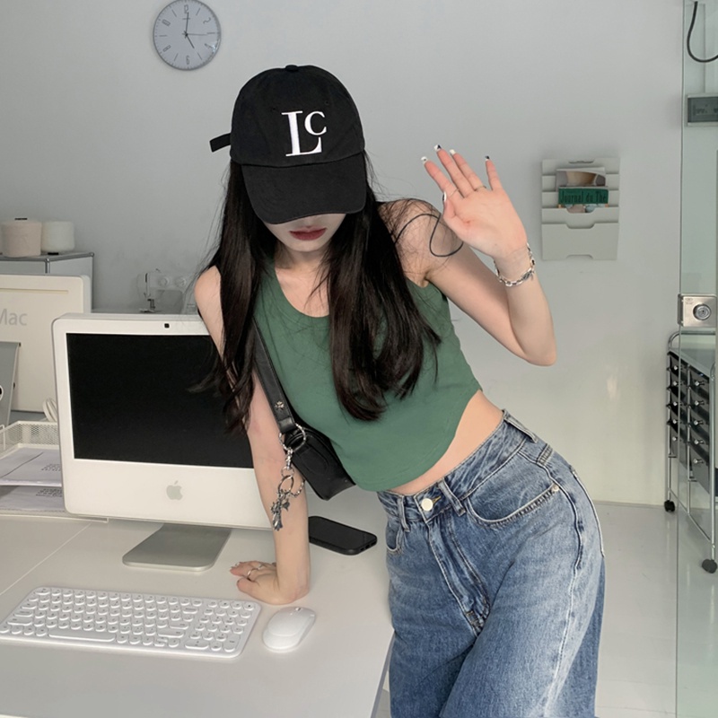 IELGY  Áo Không Tay Dáng Ngắn Phong Cách Thời Trang Mỹ Dành Cho Nữ