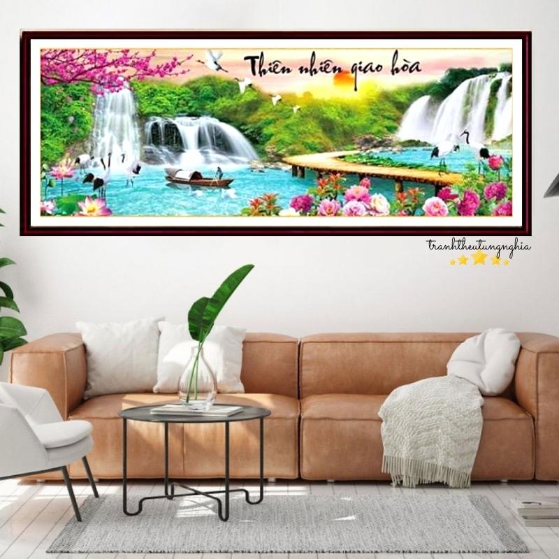 Tranh thêu chữ thập phong cảnh thiên nhiên giao hòa 1m47 x 59cm