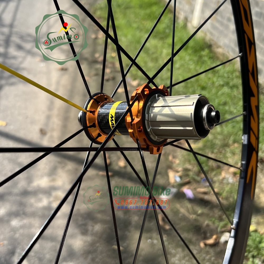 Bánh bộ nhôm MAVIC Cosmic Pro 700c 4cm - Đùm áo carbon - Thắng vành - Tem vàng