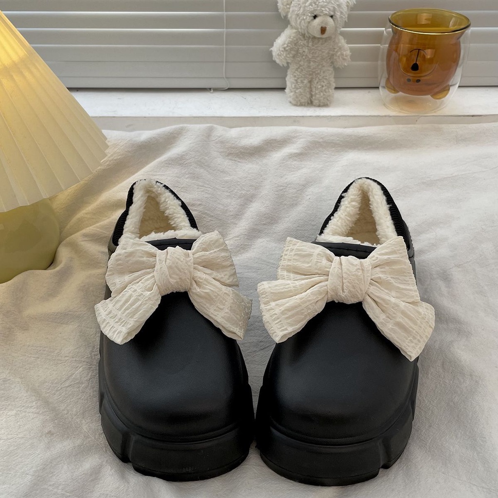 Giày loafer chống thấm nước đế dày giày bông giữ ấm lót nhung dày dặn thu đông năm 2022 cho nữ xỏ chân giày đi tuyết
