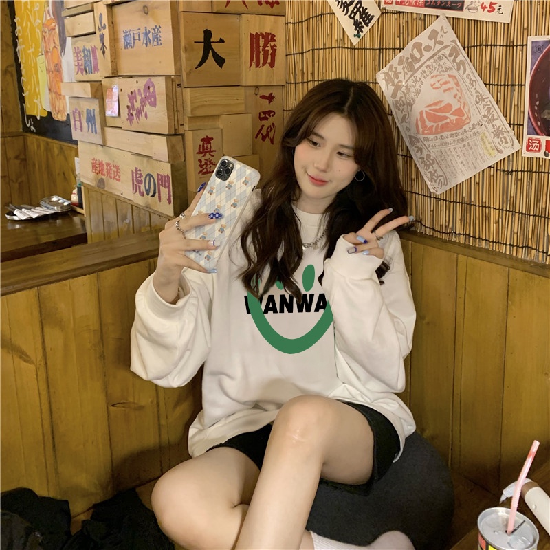 NRVP Áo Thun Nữ Dài Tay Dáng Rộng In Hình Phong Cách Hàn Quốc Mới