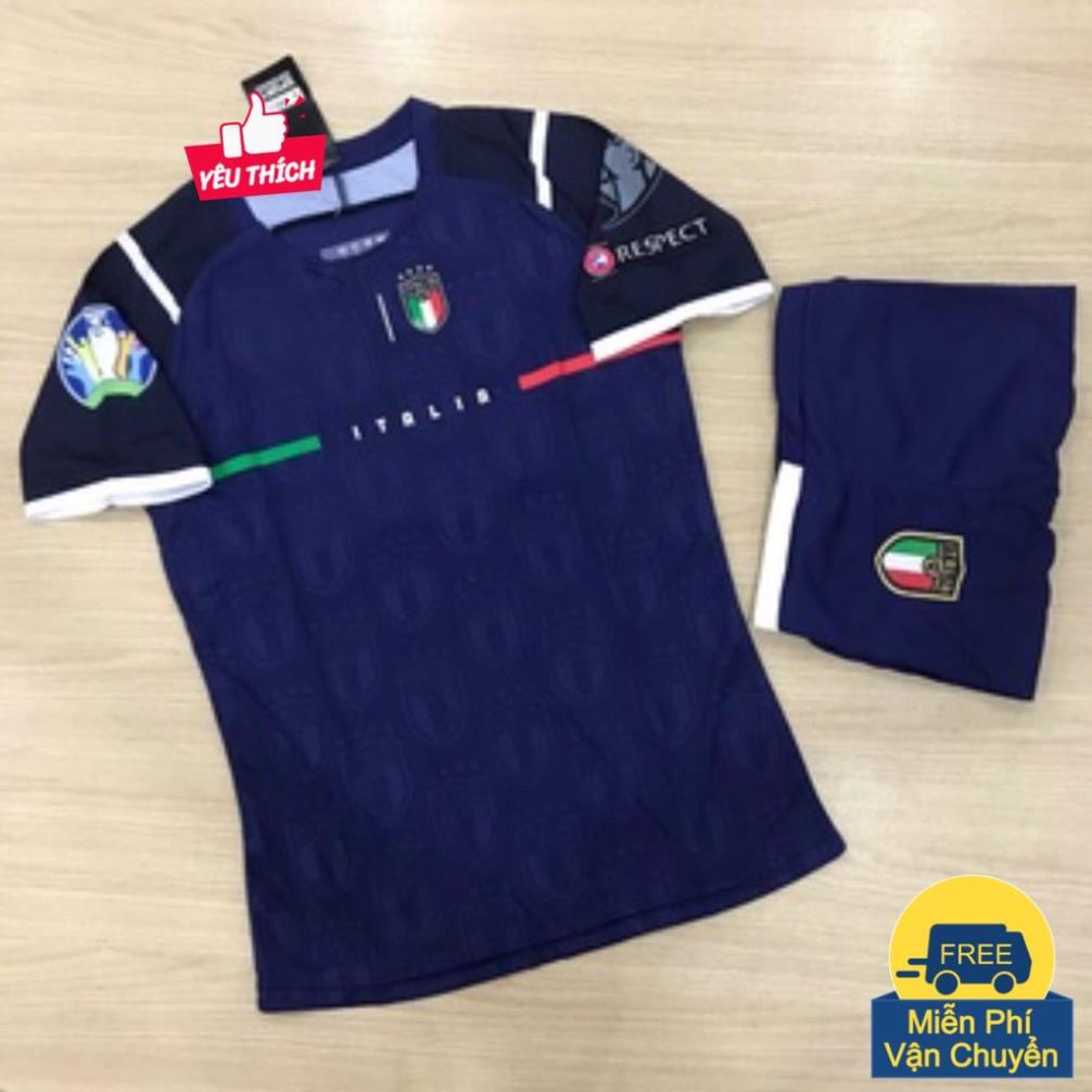 Bộ Quần áo Bóng Đá Italia (Ý) Xanh Than Vải Dệt Kim Nhẹ Mát - Đồ Đá Banh Nam Đẹp pp Bởi Be Happy Sport !