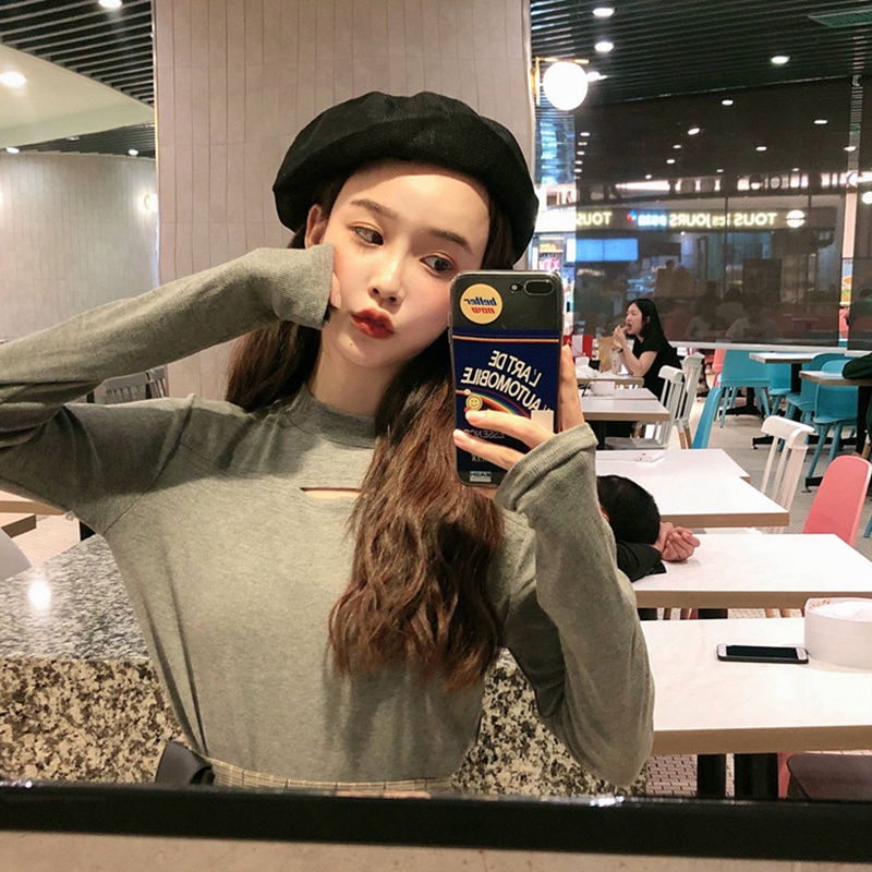 Áo Thun Tay Dài Dáng Ôm Màu Trơn Thời Trang Mùa Thu Hàn Quốc Dành Cho Nữ