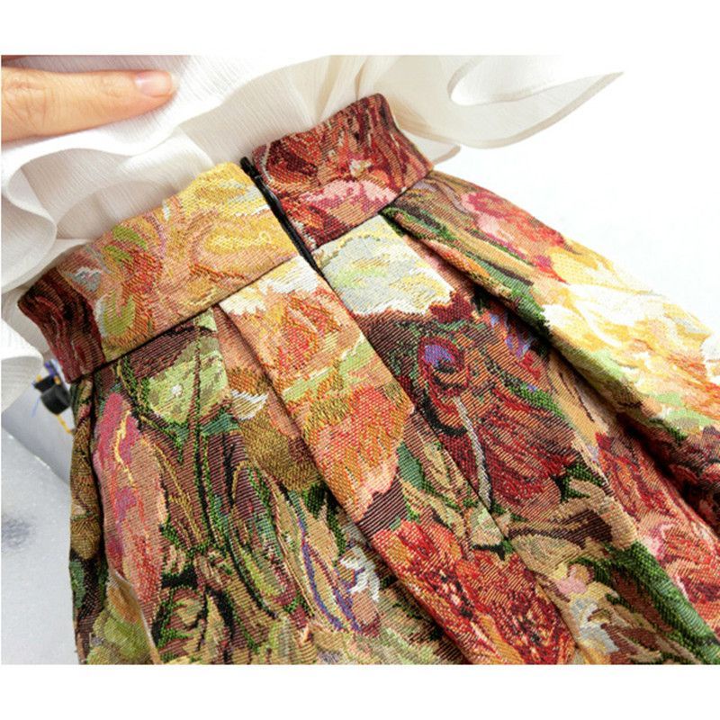 Mỏng hơn nhìn dệt kim jacquard pettiskirt 2023 mùa xuân hè phong cách mới bìa chéo mỏng hơn nhìn a-line váy sơn dầu eo cao túi váy phụ nữ