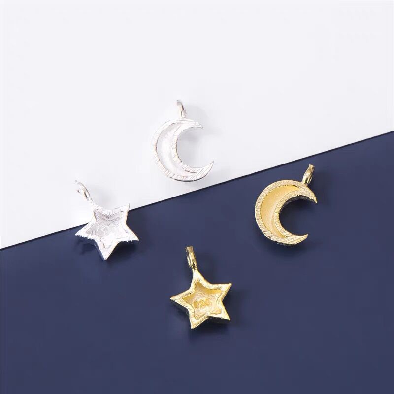 Mặt Dây Chuyền Hình Trăng Sao Mini Bằng Bạc Sterling S925 Làm Vòng Tay Thủ Công DIY