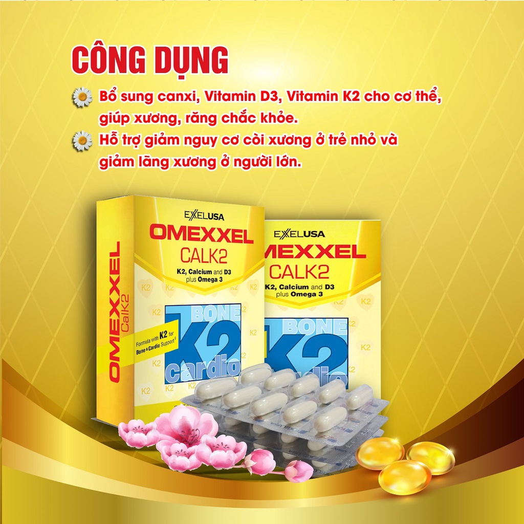 Combo 2 hộp viên uống bổ sung canxi Omexxel Calk2 30 viên/ hộp