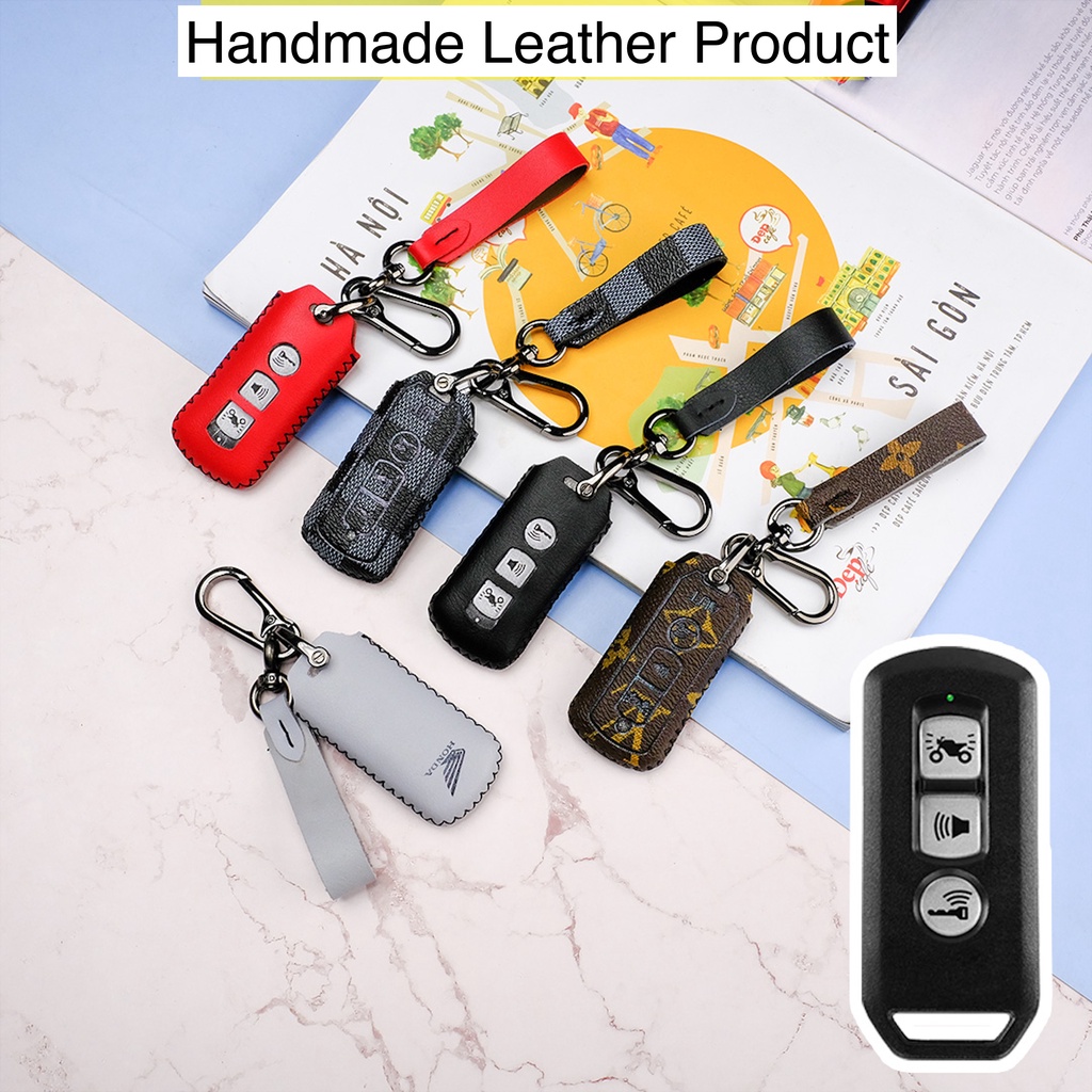 Bao da bọc chìa khóa smartkey xe máy Honda SH SH Mode Sh 300i PCX ADV 150 3 nút bấm khâu tay móc đen SH