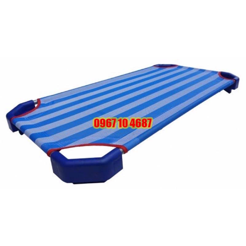 Giường lưới trẻ em mầm non XANH DƯƠNG, 2 Thanh đỡ lưng inox  dùng cho bé mầm non