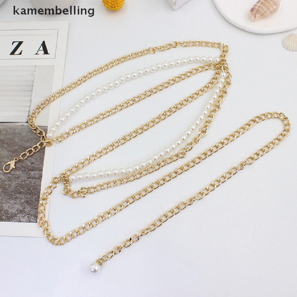 Thắt Lưng Dạng Chuỗi Ngọc Trai Bằng Kim Loại Nhiều Lớp Có Thể Điều Chỉnh Cho Nữ