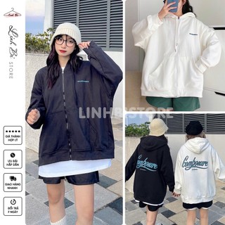 Áo khoác Combosure nữ LINHBI trắng đen, áo hoodie zip khóa kéo form rộng tay bồng phong cách Hàn Quốc thể thao cá tính