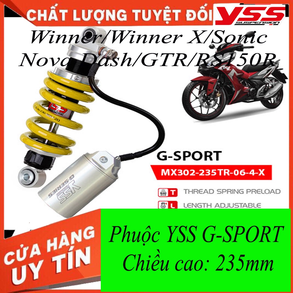 Phuộc YSS Thái Lan xe Winner/Winner X/Sonic/Nova Dash/GTR/RS150R G-SPORT (Lò Xo Vàng)