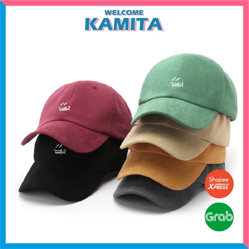 Mũ Lưỡi Trai, Nón Lưỡi Trai KAMITA Thêu Chữ Smile Nam Nữ Hàn Quốc, Nón Kết Đen Be Đẹp Vải Kaki Cao Cấp Chính Hãng KM16